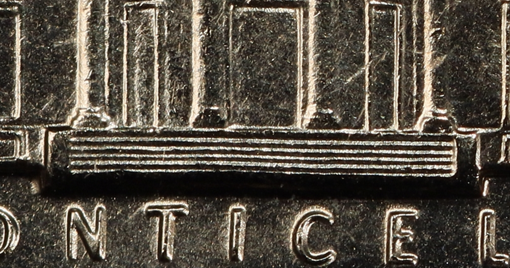 Close-up of 1989 nickel Monticello reverse showing Full Steps step lines